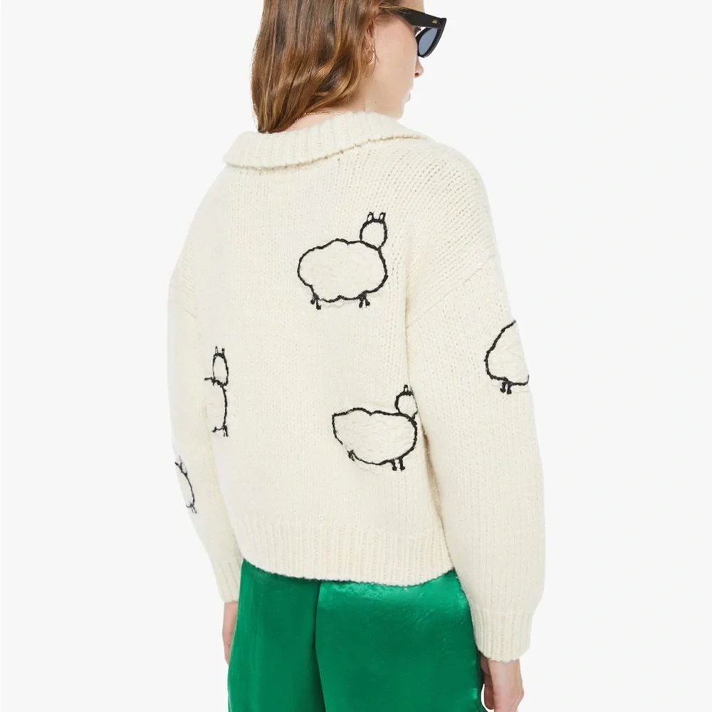 MOTHER Cream Wool Sheep-Embroidered Cardigan - Picture 3 of 4